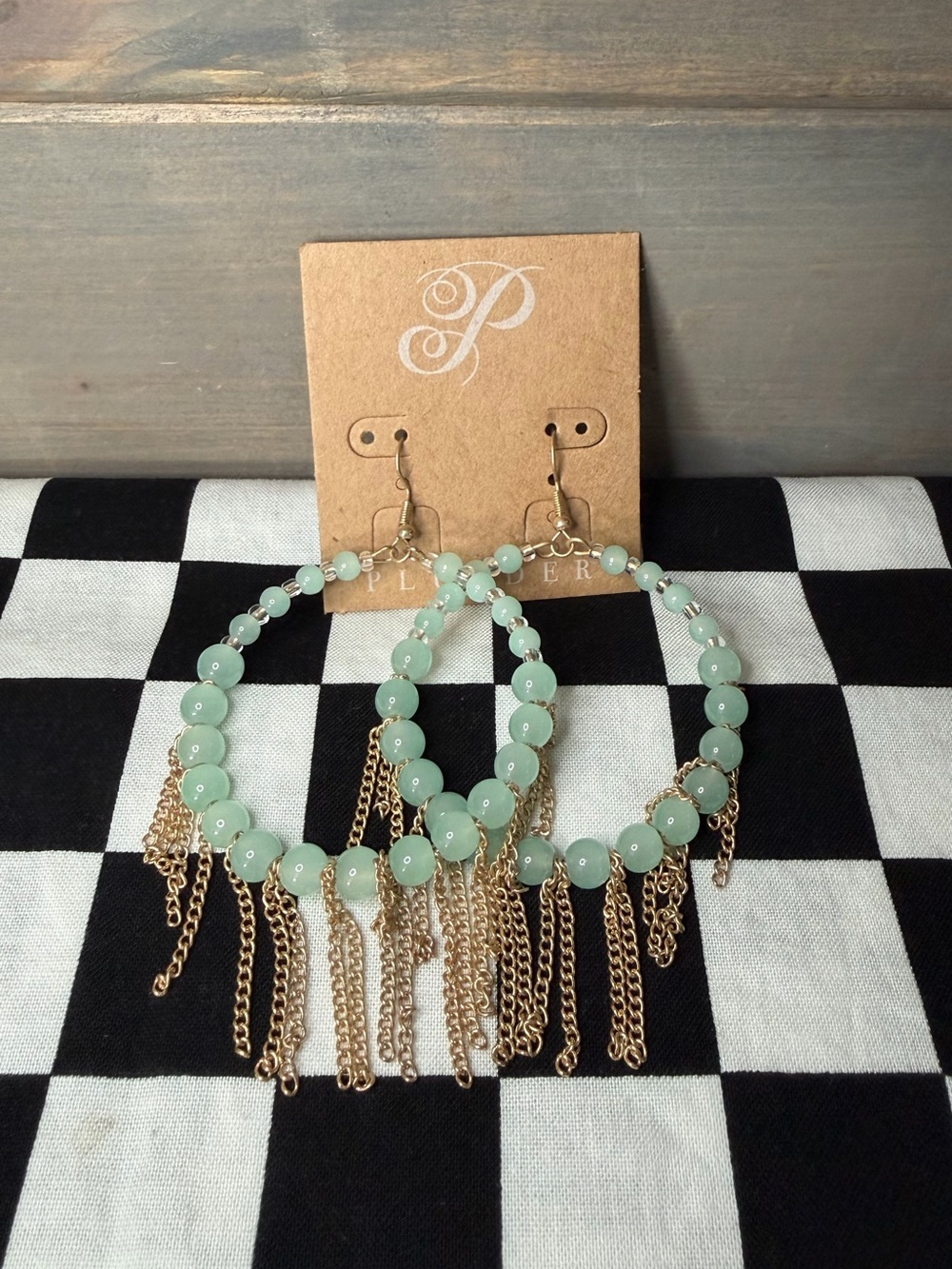 Plunder Mint Green Beaded Hoop Earrings